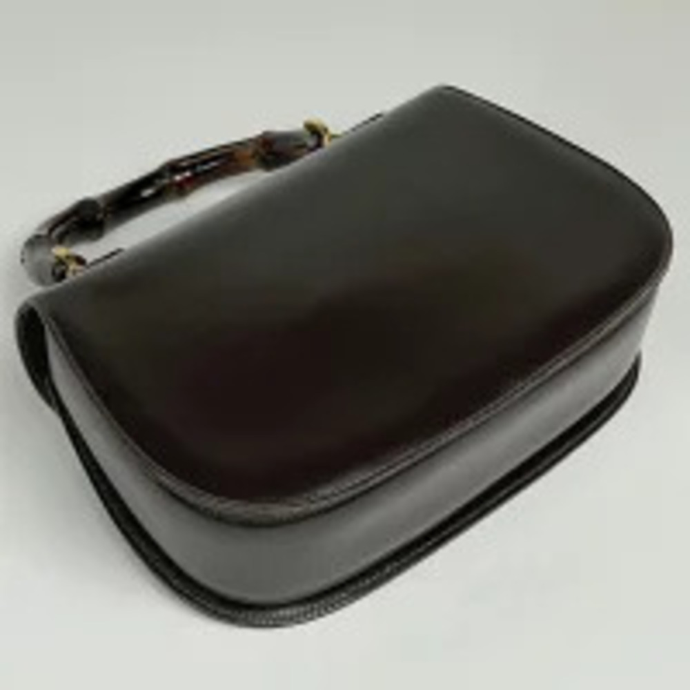 Gucci Handbag Leather 2way Brown Bamboo Brown
